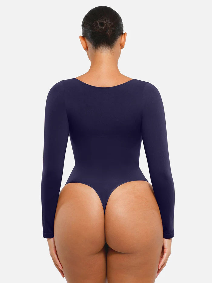 Wholesale Seamless Long Sleeve Chest Support Tummy Control Thong Bodysuit