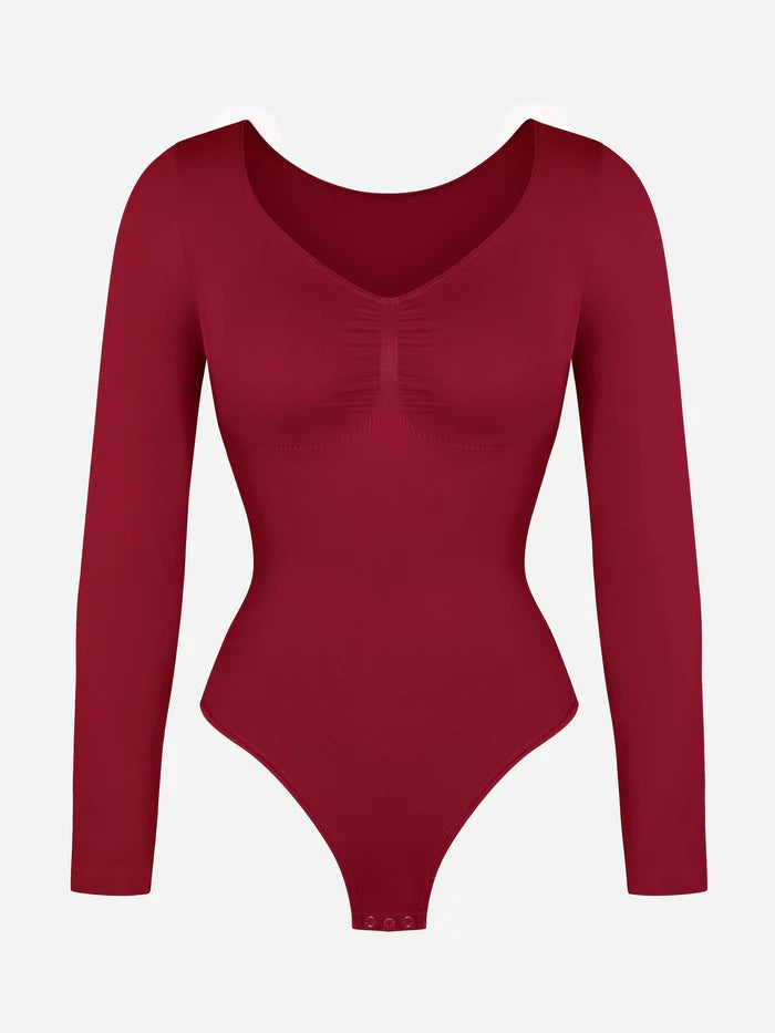 Wholesale Seamless Long Sleeve Chest Support Tummy Control Thong Bodysuit