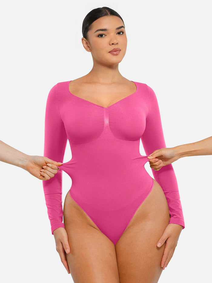 Wholesale Seamless Long Sleeve Chest Support Tummy Control Thong Bodysuit