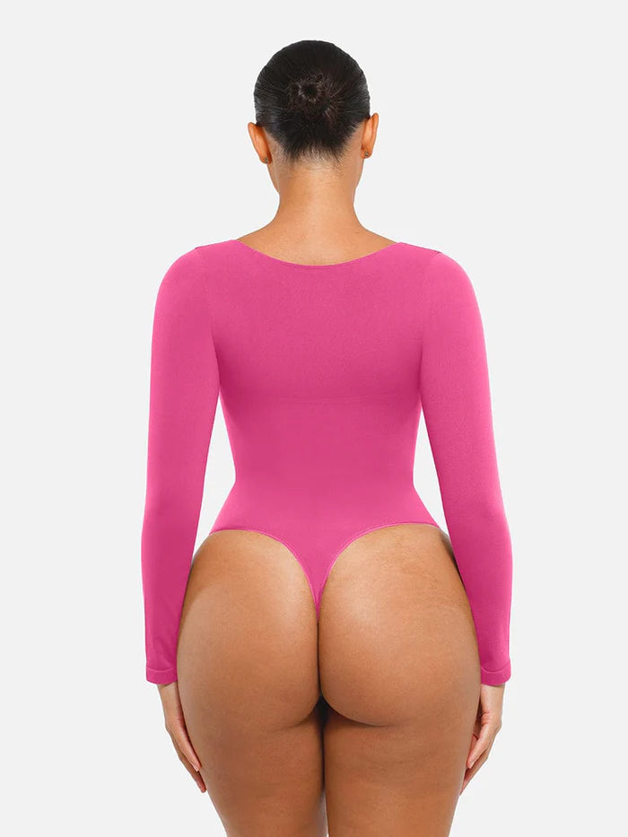 Wholesale Seamless Long Sleeve Chest Support Tummy Control Thong Bodysuit