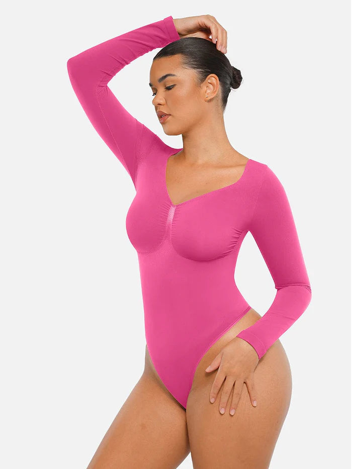 Wholesale Seamless Long Sleeve Chest Support Tummy Control Thong Bodysuit