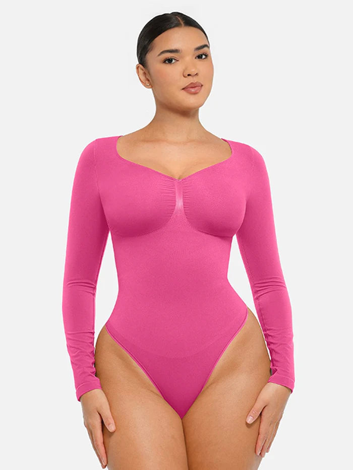 Wholesale Seamless Long Sleeve Chest Support Tummy Control Thong Bodysuit