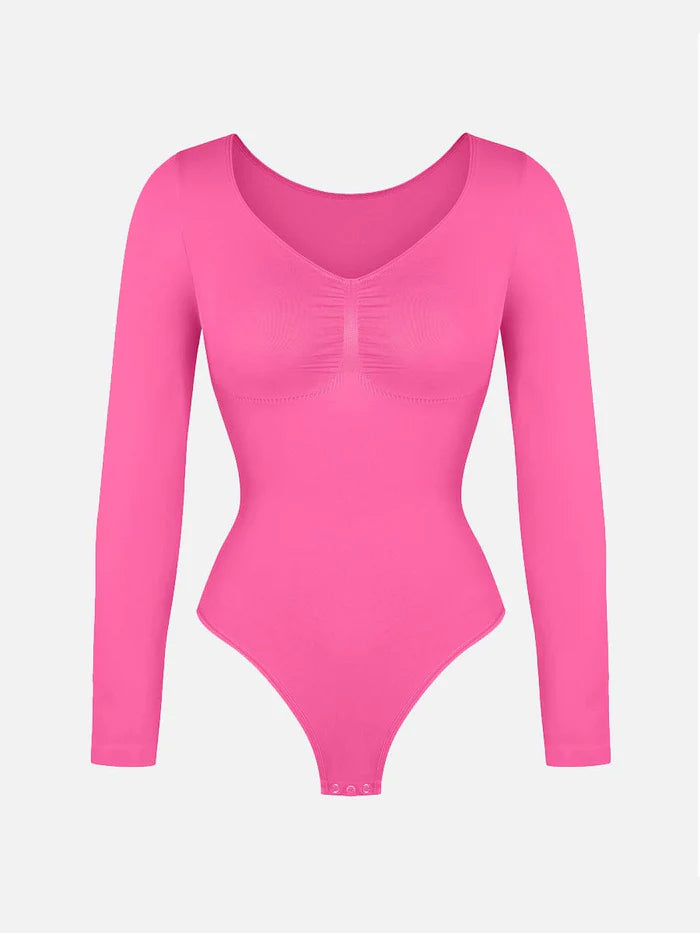 Wholesale Seamless Long Sleeve Chest Support Tummy Control Thong Bodysuit