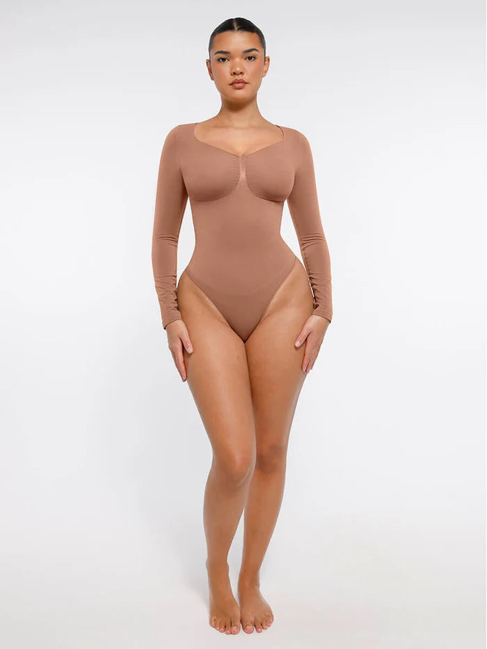 Wholesale Seamless Long Sleeve Chest Support Tummy Control Thong Bodysuit