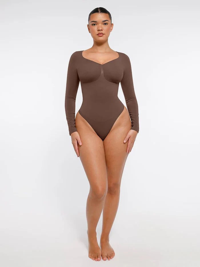 Wholesale Seamless Long Sleeve Chest Support Tummy Control Thong Bodysuit