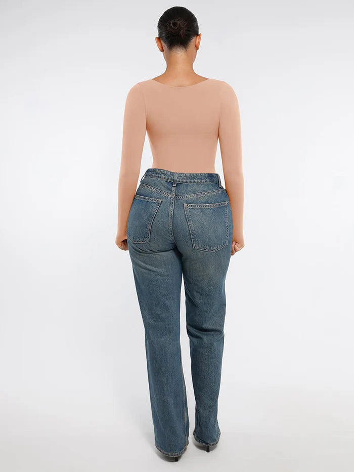 Wholesale Seamless Long Sleeve Chest Support Tummy Control Thong Bodysuit