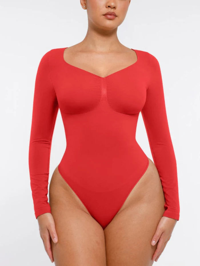 Wholesale Seamless Long Sleeve Chest Support Tummy Control Thong Bodysuit
