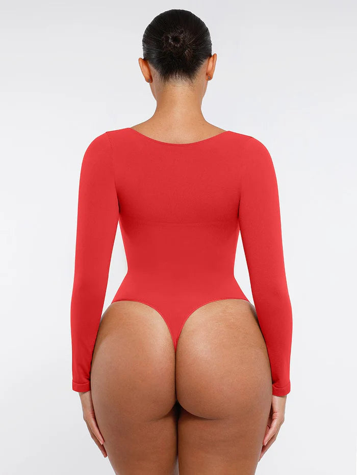 Wholesale Seamless Long Sleeve Chest Support Tummy Control Thong Bodysuit