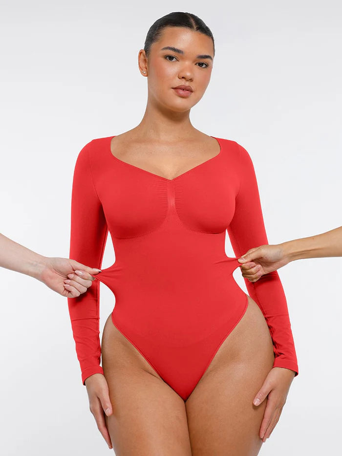 Wholesale Seamless Long Sleeve Chest Support Tummy Control Thong Bodysuit