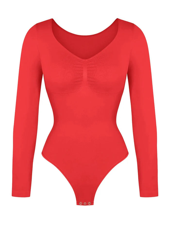 Wholesale Seamless Long Sleeve Chest Support Tummy Control Thong Bodysuit