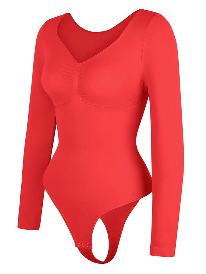 Wholesale Seamless Long Sleeve Chest Support Tummy Control Thong Bodysuit